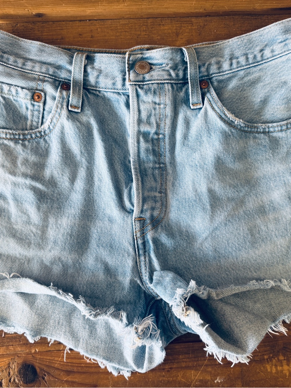 Levi's Light Blue Distressed Denim Cutoff Shorts